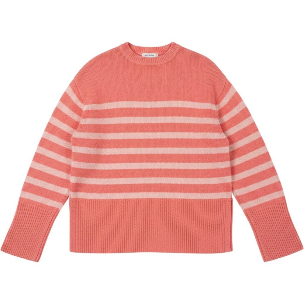 Gap Womens Coral Pink Striped Ribbed Crewneck Sweater Size M New